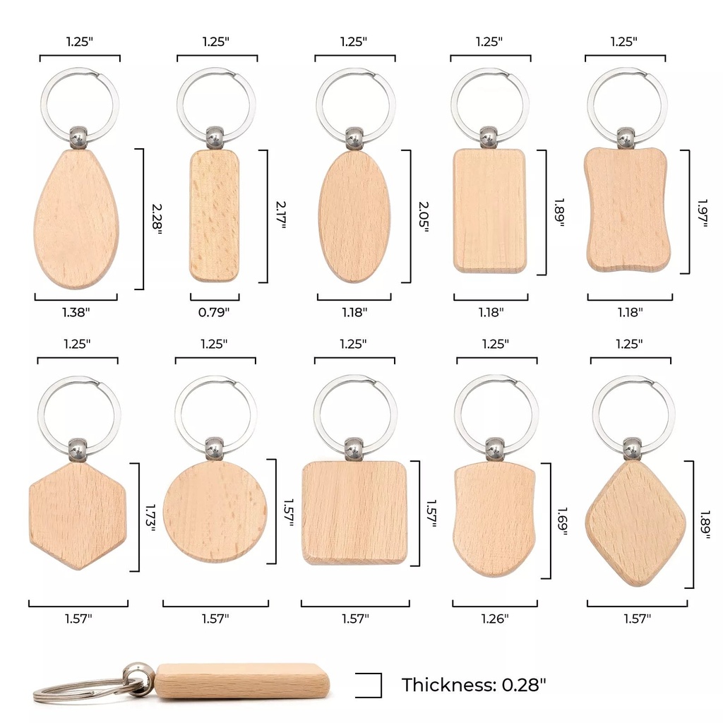 Rounded Rectangle Wooden Keychains (10 pcs) 3