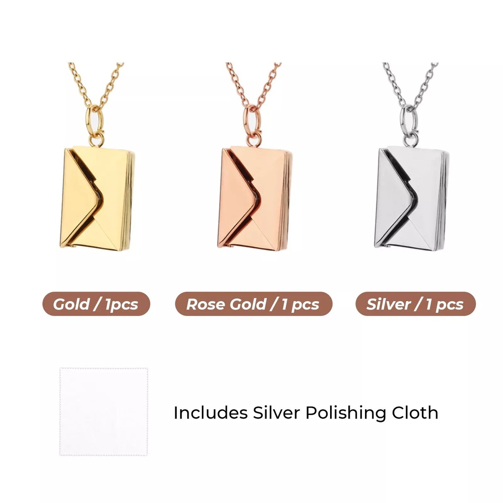 Stainless Steel Envelope Necklaces, Mixed Colours (3 pcs) 4