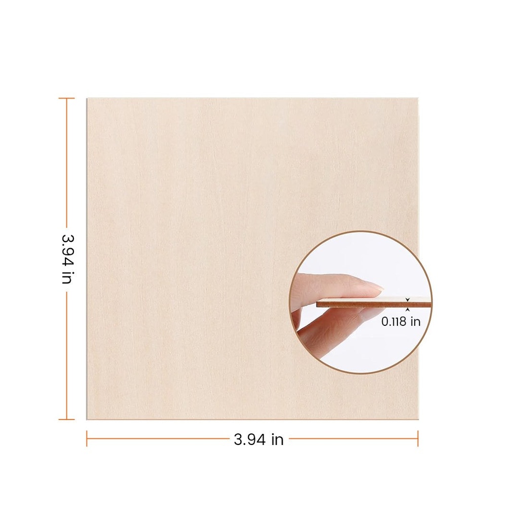 AlgoLaser Basswood Plywood 100 × 100 × 3 mm (10 pcs) 2