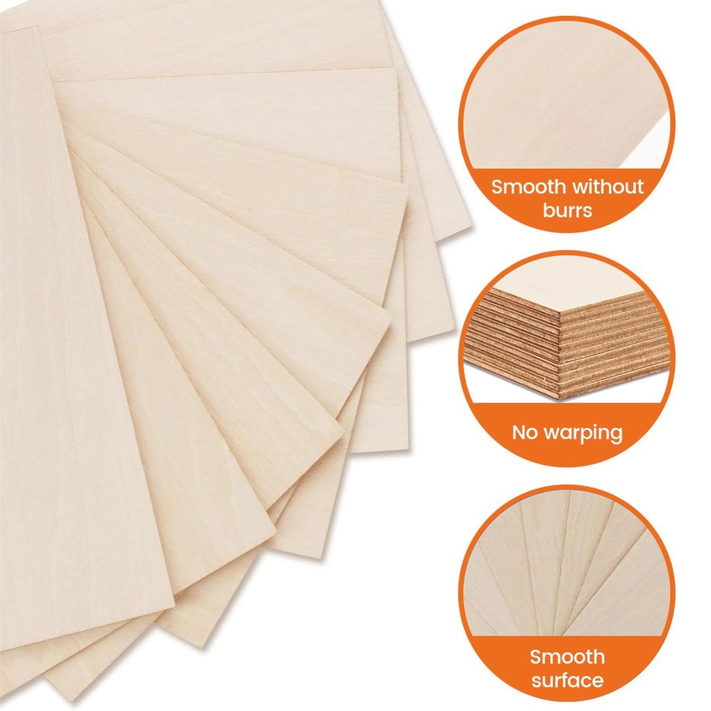 AlgoLaser Basswood Plywood 100 × 100 × 3 mm (10 pcs) 3