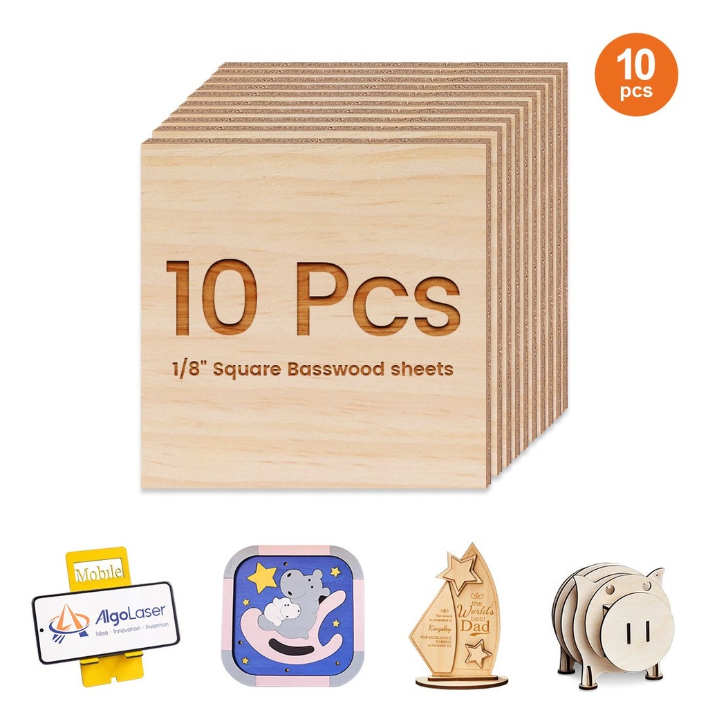 [ALSBS100-3mm] AlgoLaser Basswood Plywood 100 × 100 × 3 мм (10 шт)