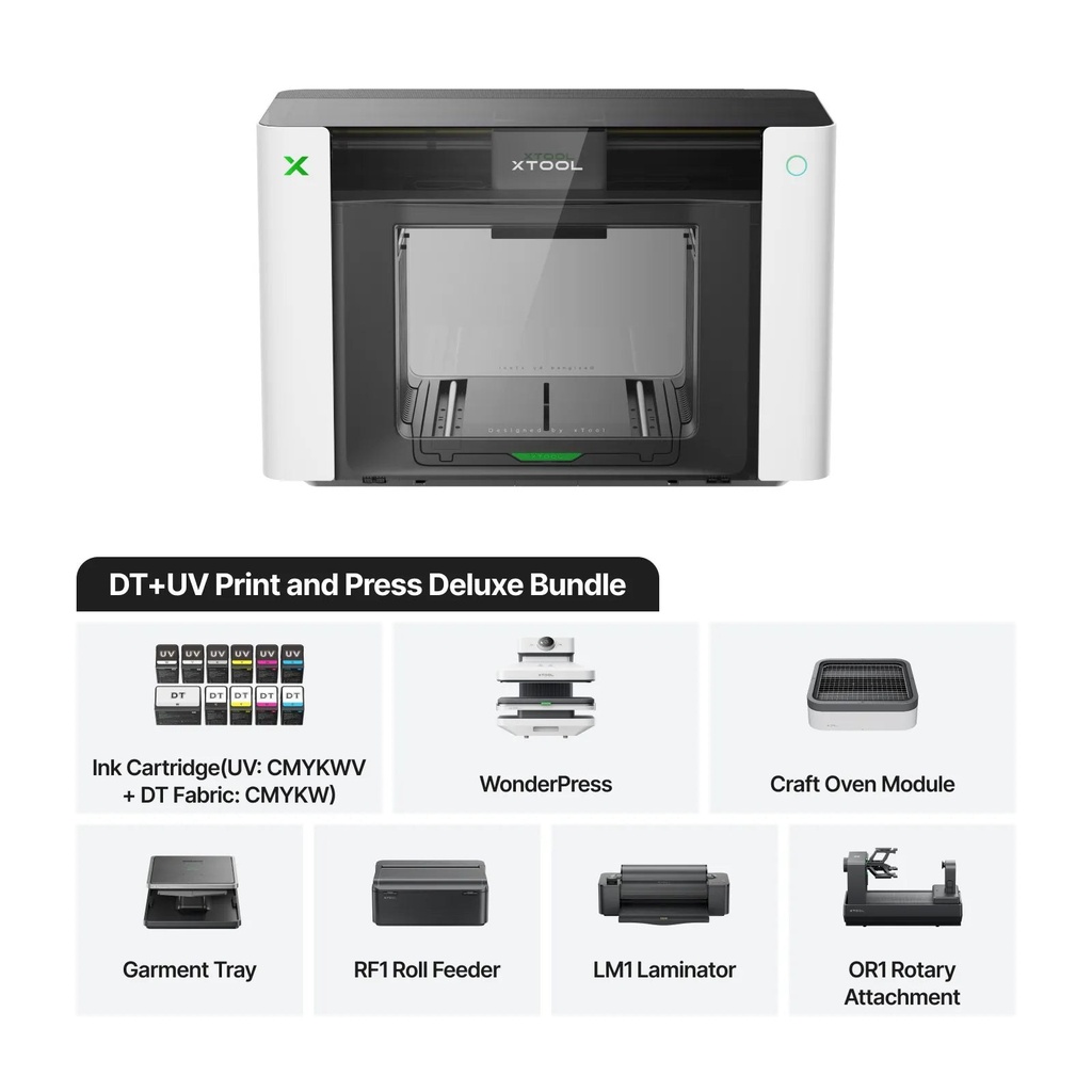xTool O1 Omni Printer – UV & DTG Print and Press Deluxe Bundle
