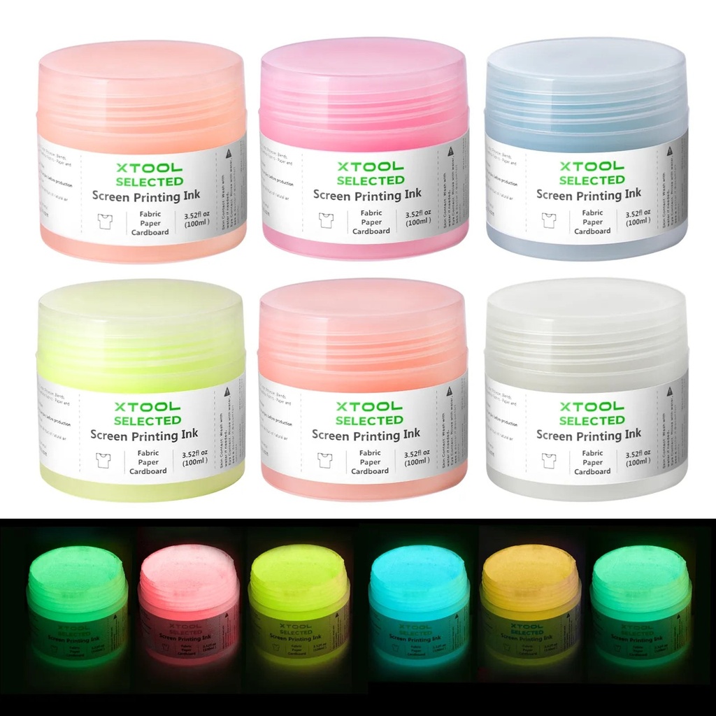 Screen Printing Ink Set – Glow in the Dark (6 × 100 ml)