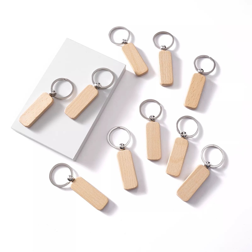 [P5020345] Rounded Rectangle Wooden Keychains (10 шт)
